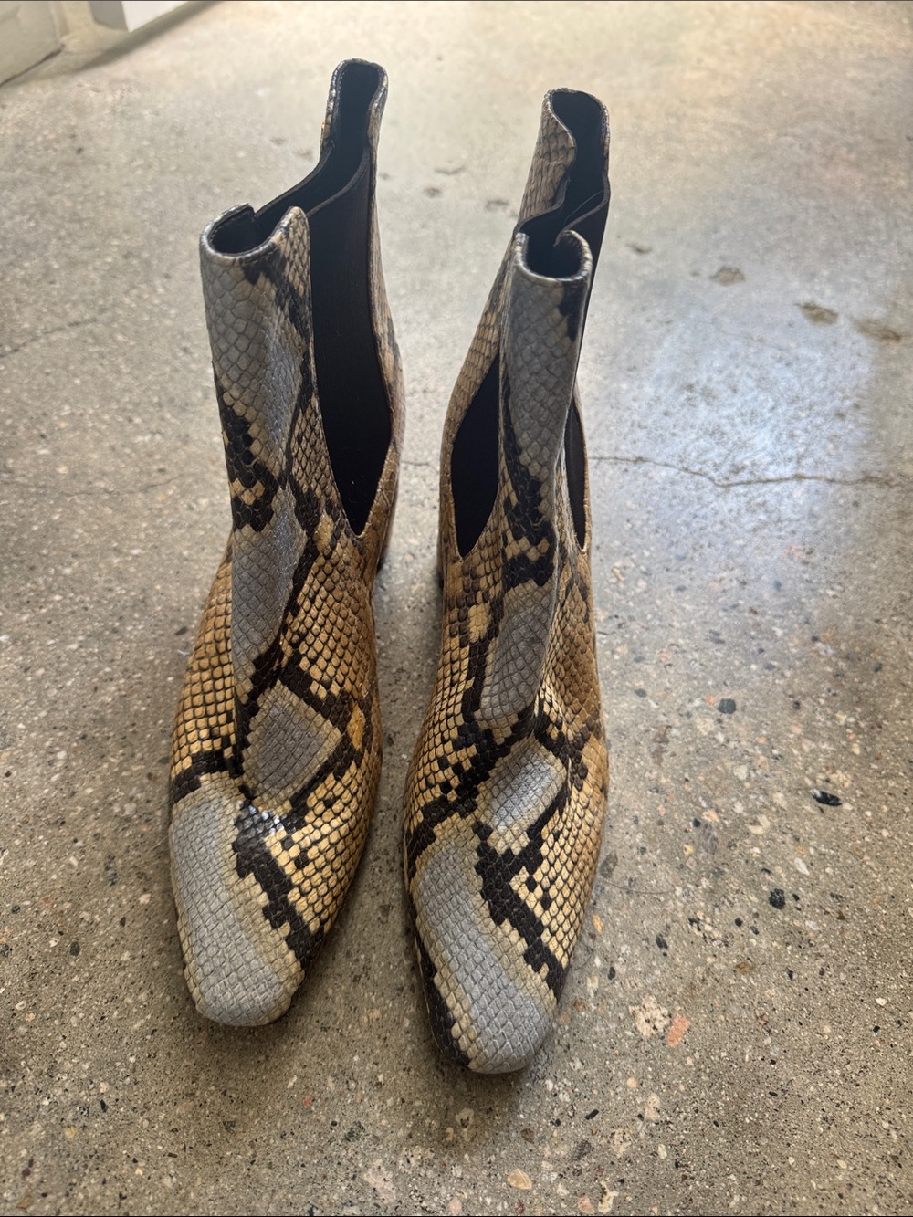 Tory Burch Snake-Print Chelsea Ankle Boots in Tan, Black and Gray